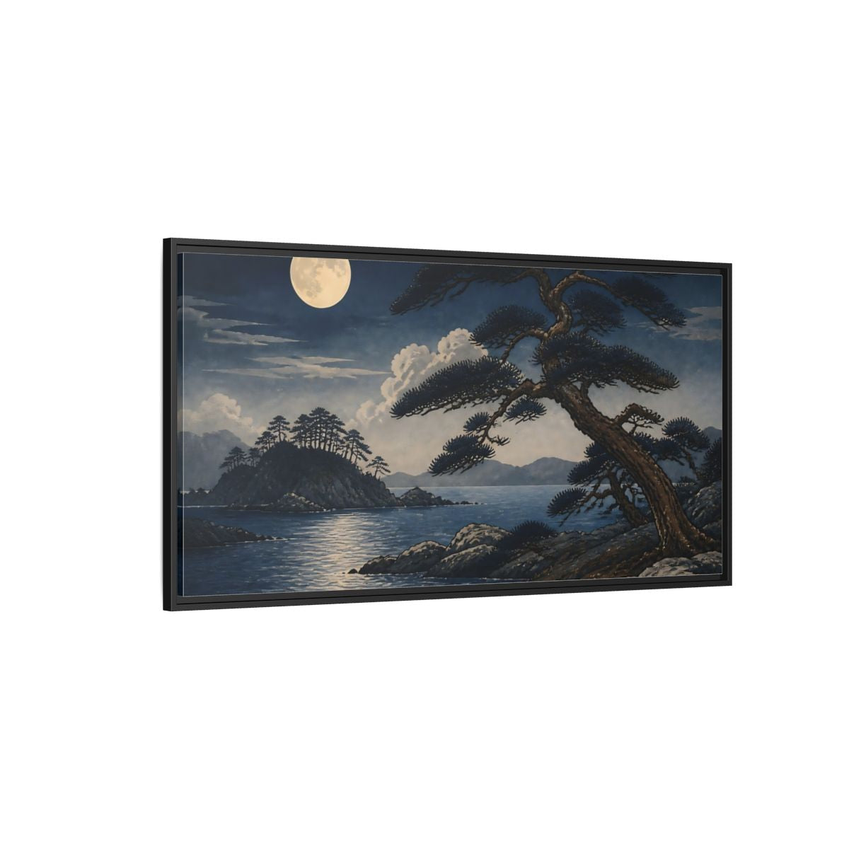 Side Mockup 5. Moonlit Coastal Pines shown as framed canvas print