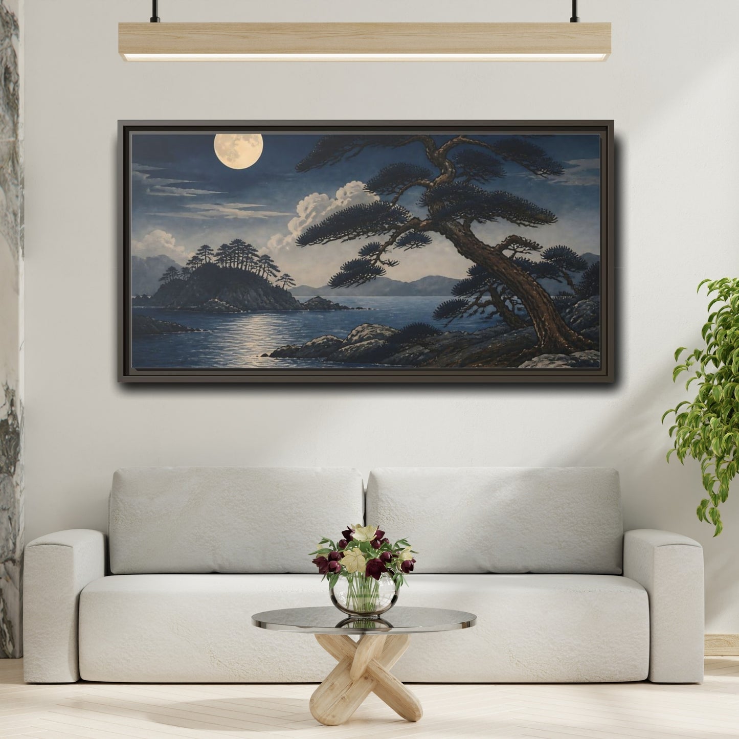 Mockup 2. Moonlit Coastal Pines shown as framed canvas print