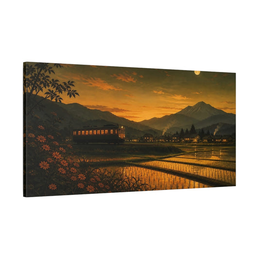 Main Mockup. Moonlit Countryside Train shown as canvas print