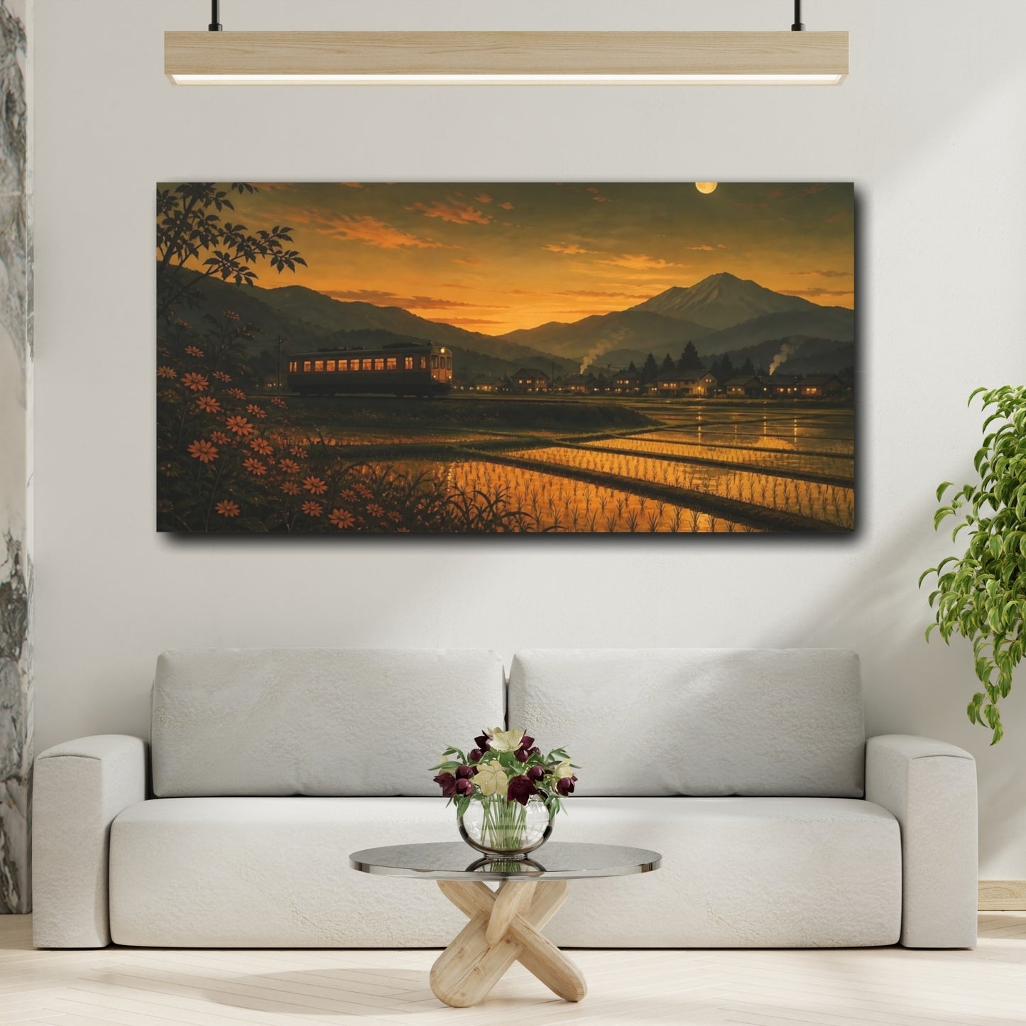 Mockup 2. Moonlit Countryside Train shown as canvas print