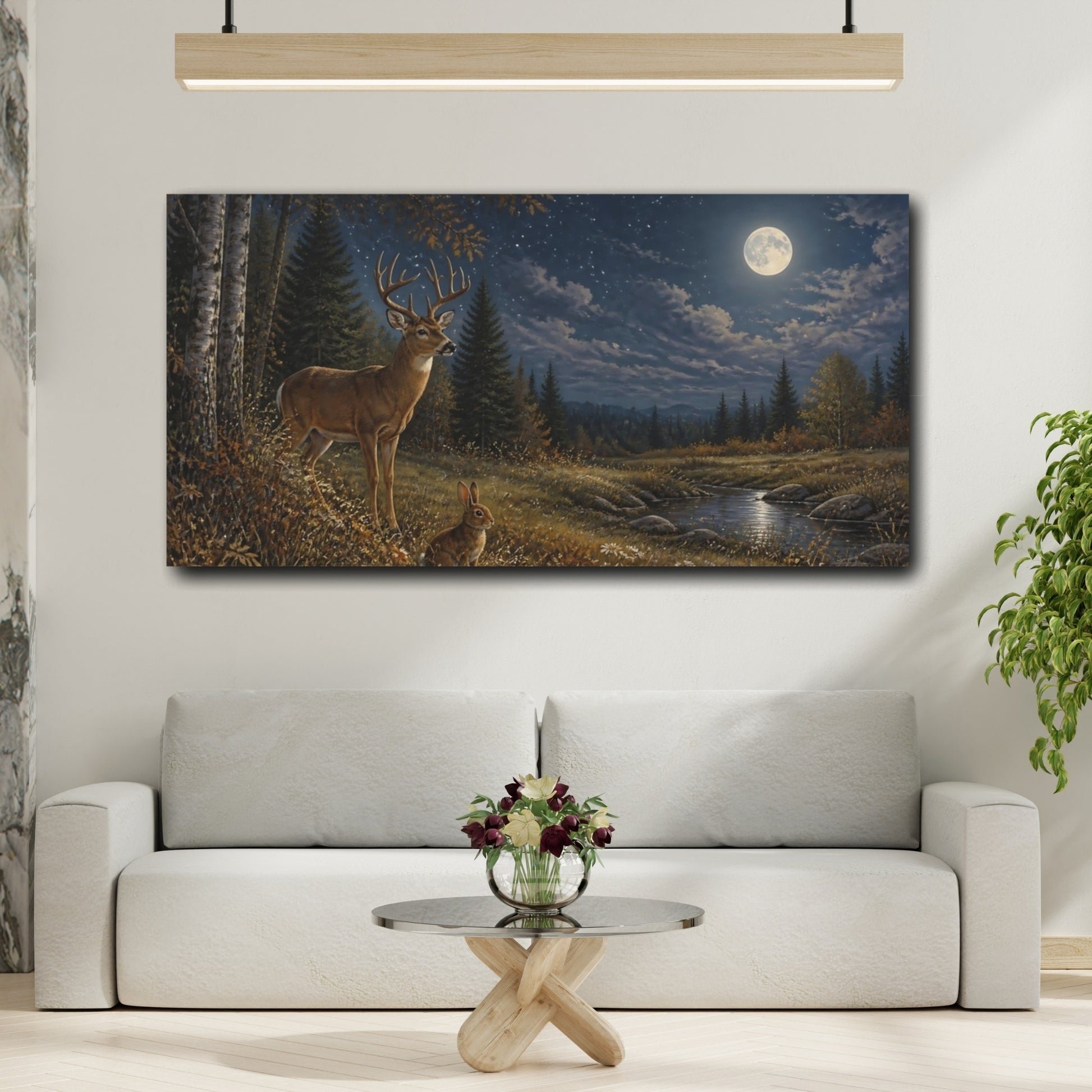 Mockup 2. Moonlit Deer And Rabbit shown as canvas print