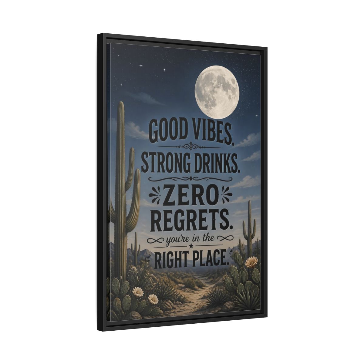Side Mockup 14. Moonlit Desert Cactus shown as framed canvas print