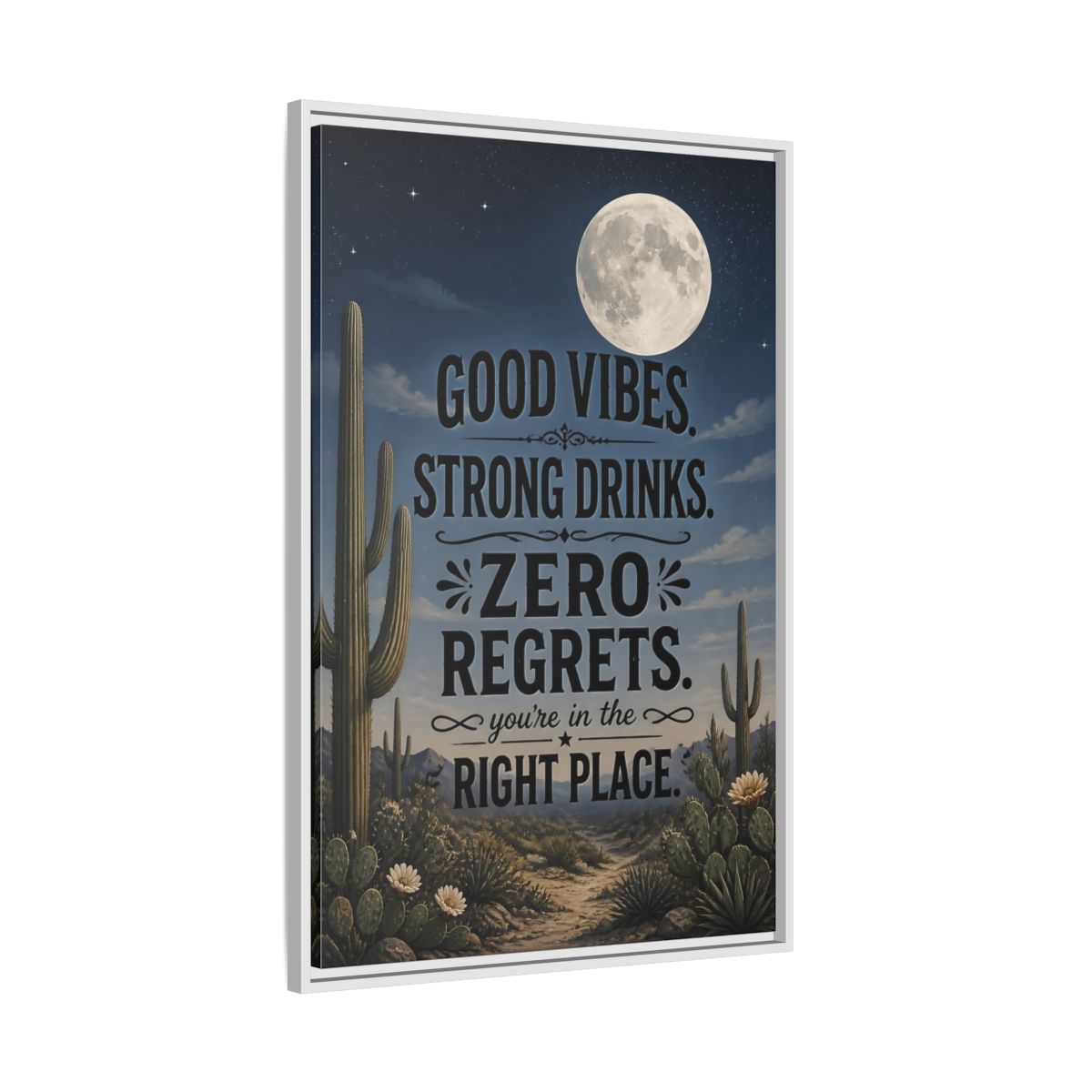 Side Mockup 9. Moonlit Desert Cactus shown as framed canvas print