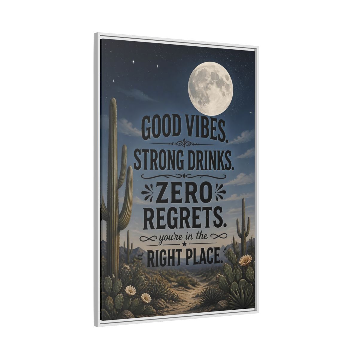 Side Mockup 7. Moonlit Desert Cactus shown as framed canvas print