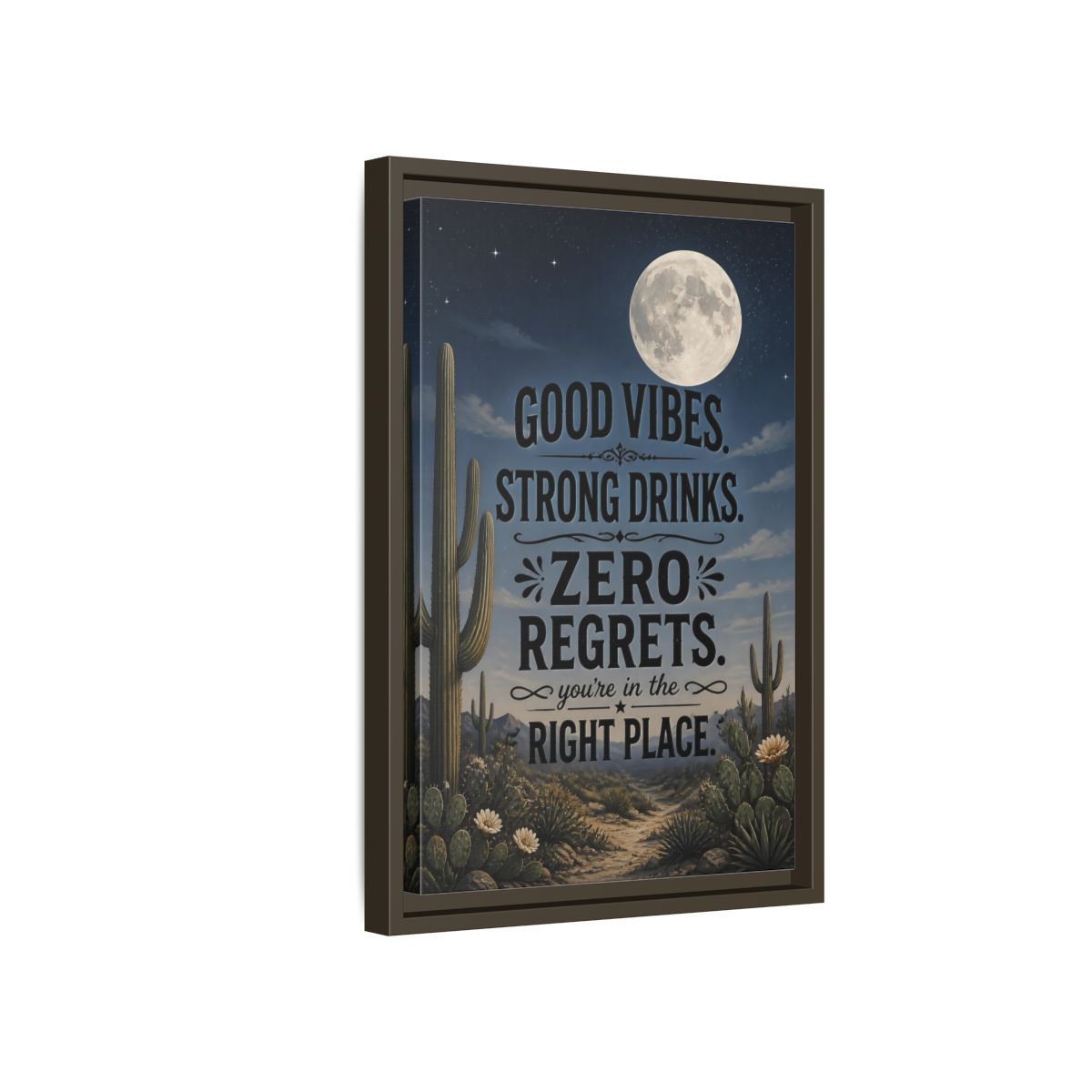 Side Mockup 5. Moonlit Desert Cactus shown as framed canvas print