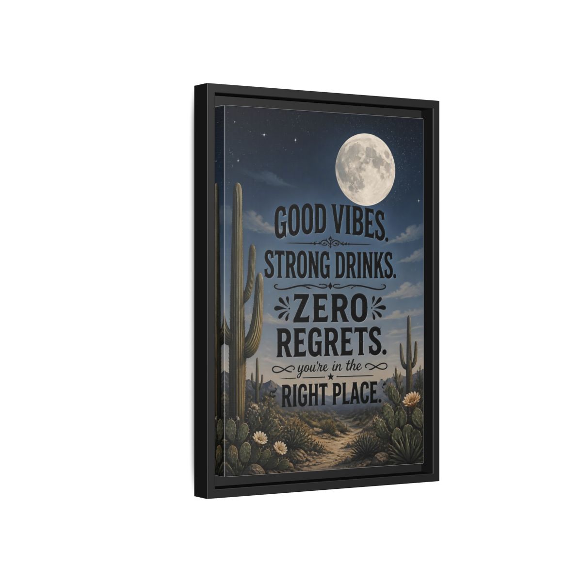 Side Mockup 6. Moonlit Desert Cactus shown as framed canvas print