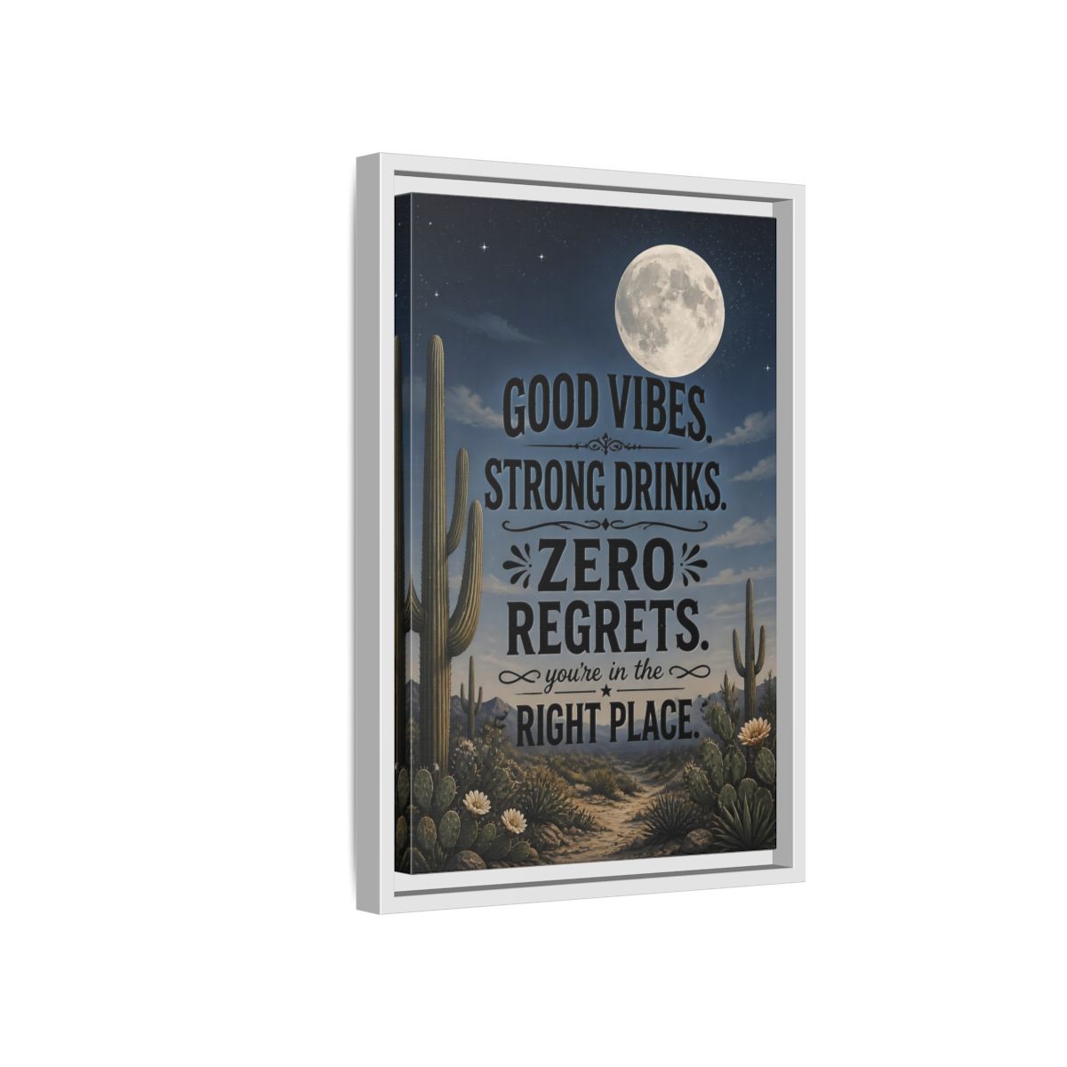 Side Mockup 4. Moonlit Desert Cactus shown as framed canvas print
