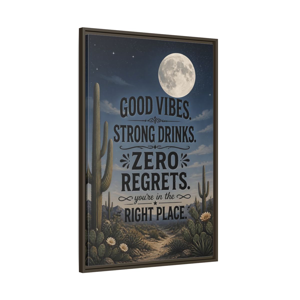 Main Mockup. Moonlit Desert Cactus shown as framed canvas print