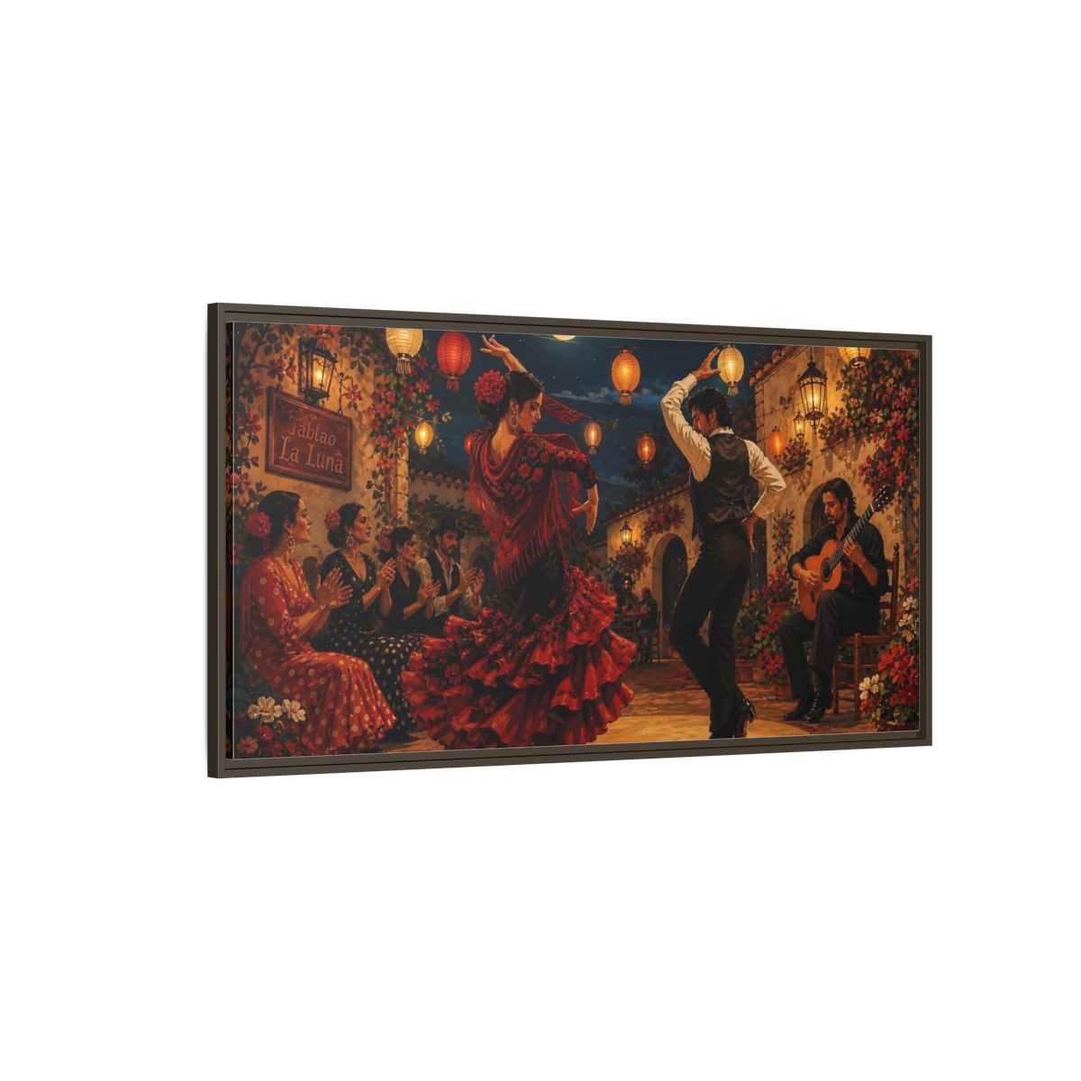 Side Mockup 4. Moonlit Flamenco Night shown as framed canvas print