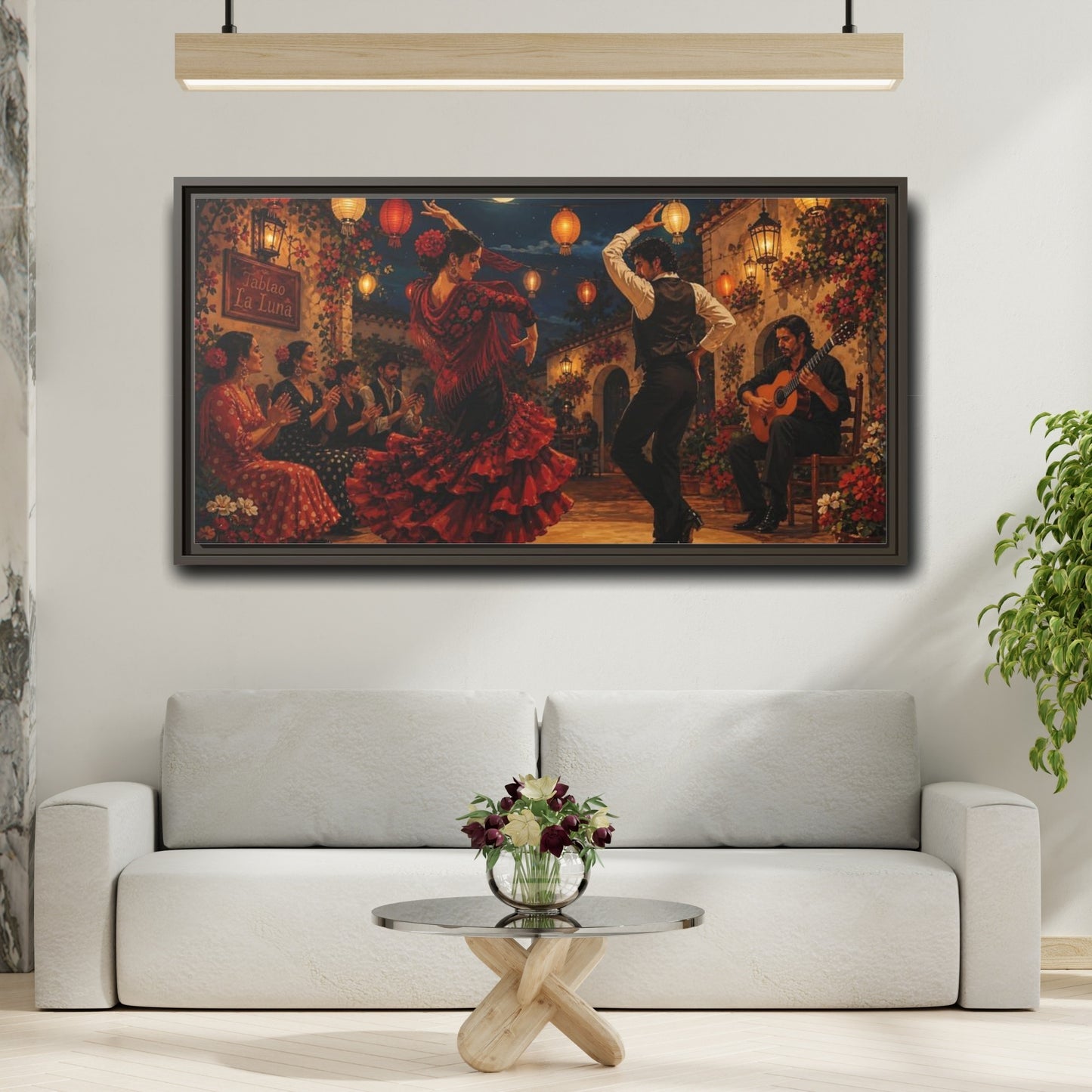 Mockup 2. Moonlit Flamenco Night shown as framed canvas print
