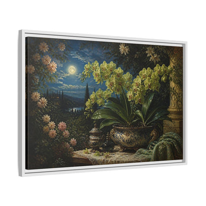Side Mockup 10. Moonlit Floral Orchid shown as framed canvas print