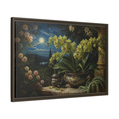 Side Mockup 11. Moonlit Floral Orchid shown as framed canvas print