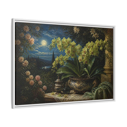 Side Mockup 9. Moonlit Floral Orchid shown as framed canvas print