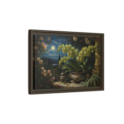 Side Mockup 5. Moonlit Floral Orchid shown as framed canvas print