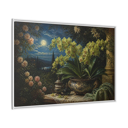 Side Mockup 7. Moonlit Floral Orchid shown as framed canvas print