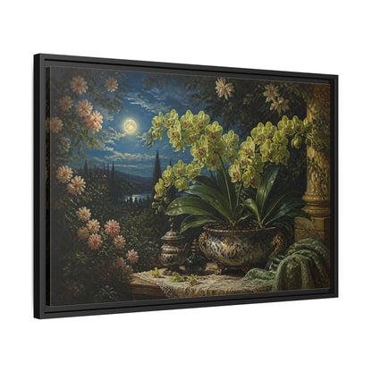 Side Mockup 14. Moonlit Floral Orchid shown as framed canvas print