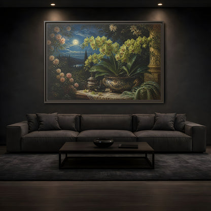 Mockup 3. Moonlit Floral Orchid shown as framed canvas print