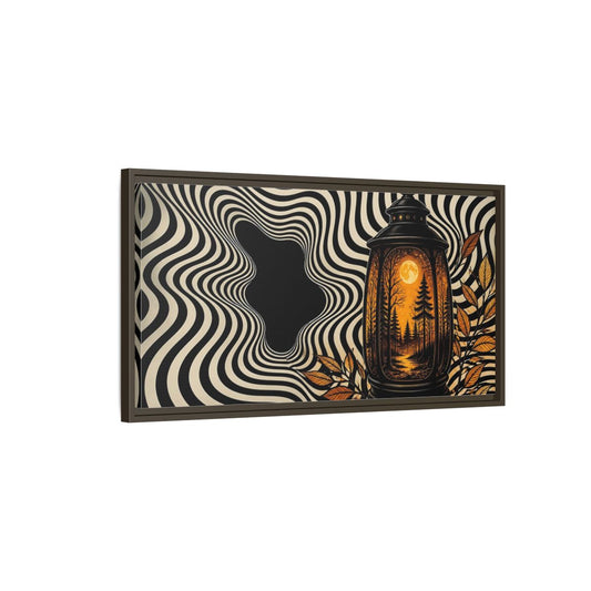 Main Mockup. Moonlit Forest Lantern shown as framed canvas print