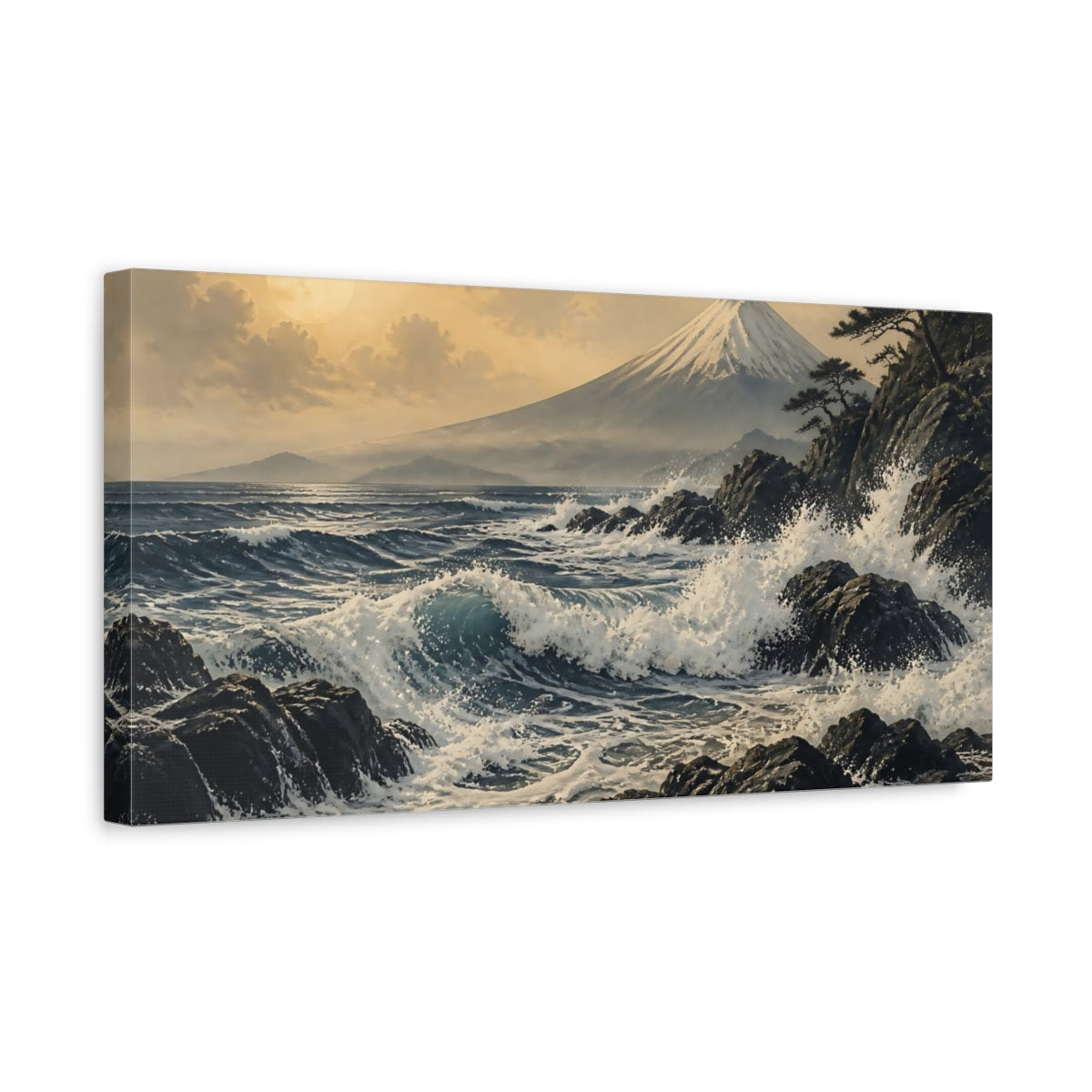 Side Mockup 3. Moonlit Fuji Seascape shown as canvas print