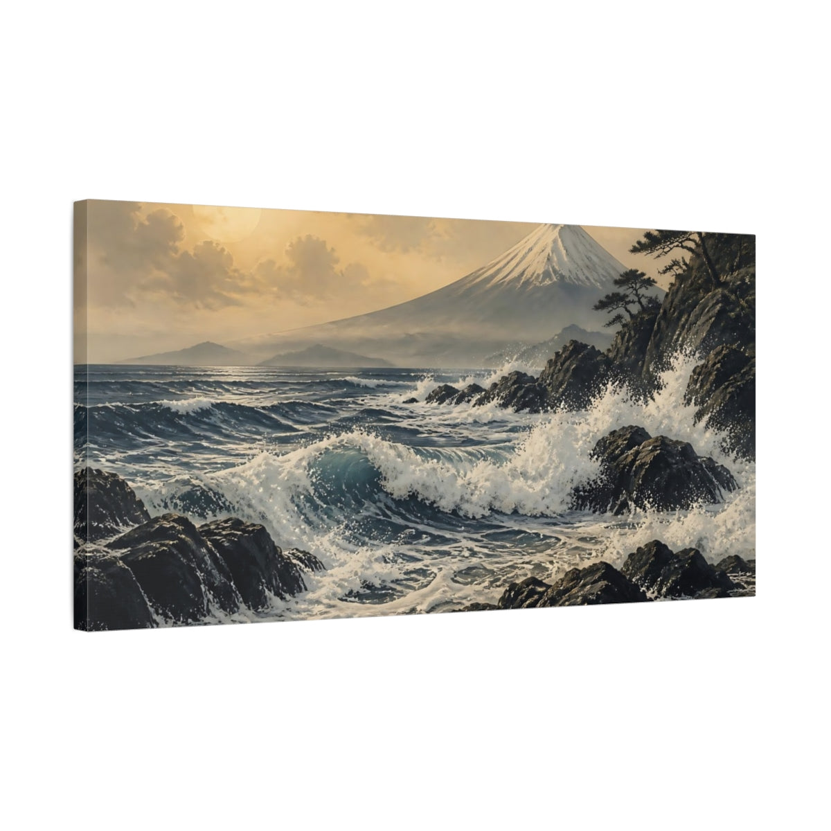Side Mockup 1. Moonlit Fuji Seascape shown as canvas print