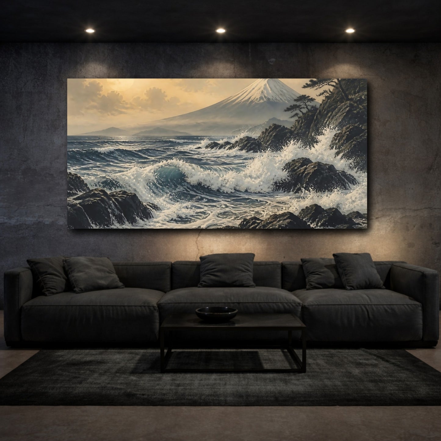 Mockup 3. Moonlit Fuji Seascape shown as canvas print