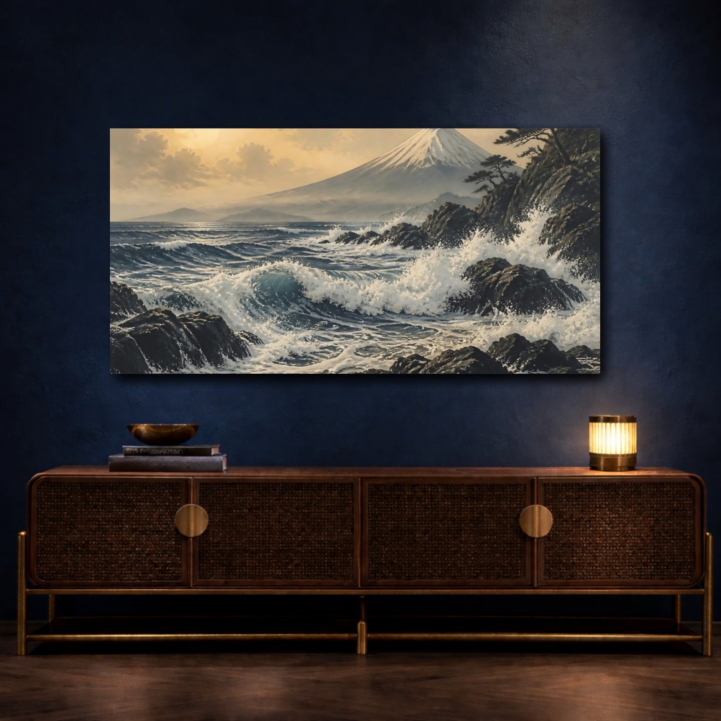 Mockup 4. Moonlit Fuji Seascape shown as canvas print