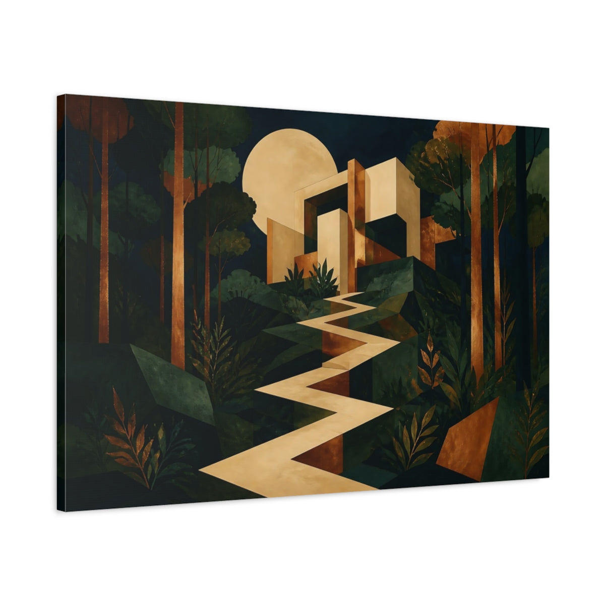 Main Mockup. Moonlit Geometric Sanctuary shown as canvas print