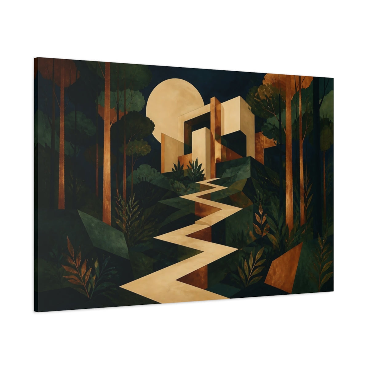 Side Mockup 1. Moonlit Geometric Sanctuary shown as canvas print