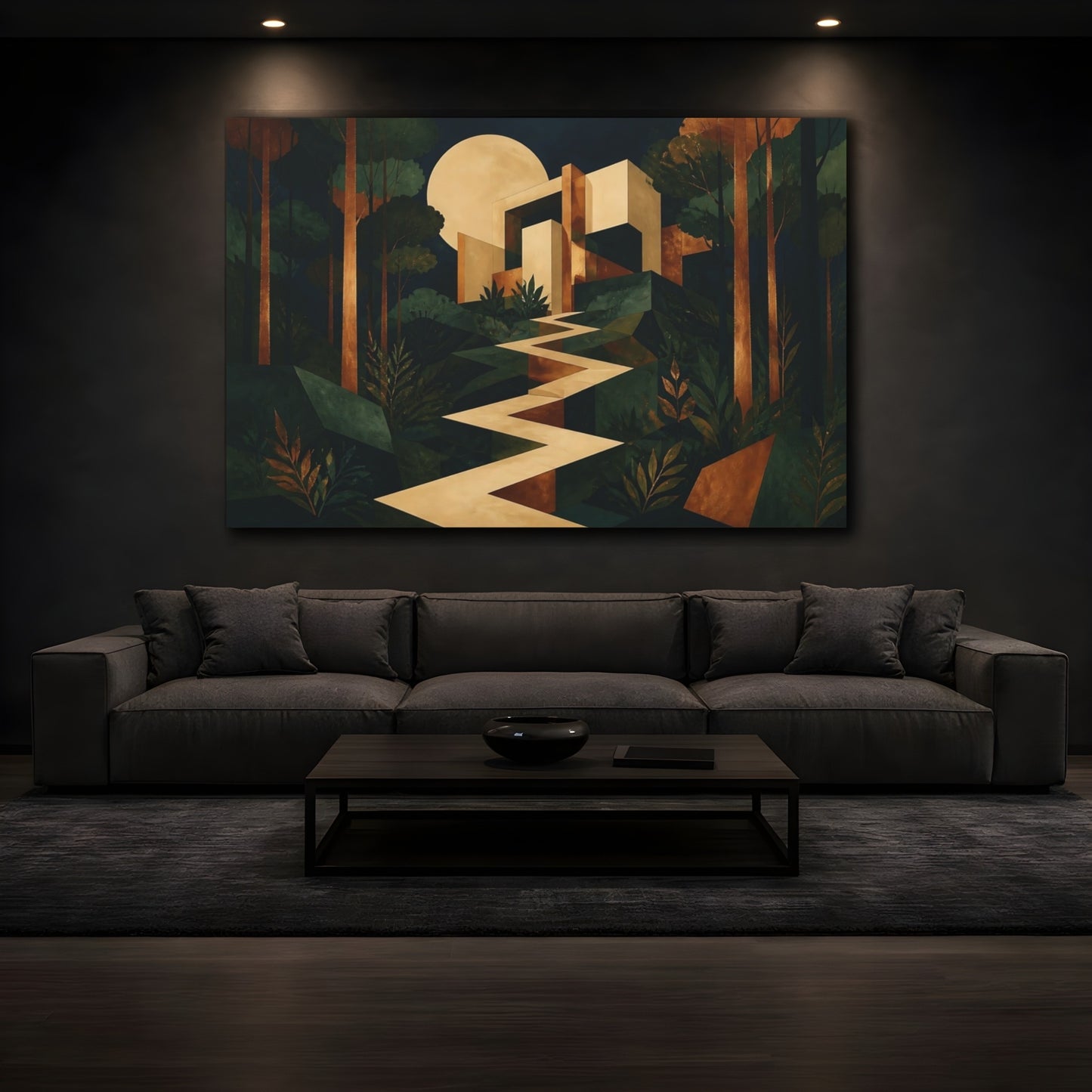 Mockup 3. Moonlit Geometric Sanctuary shown as canvas print