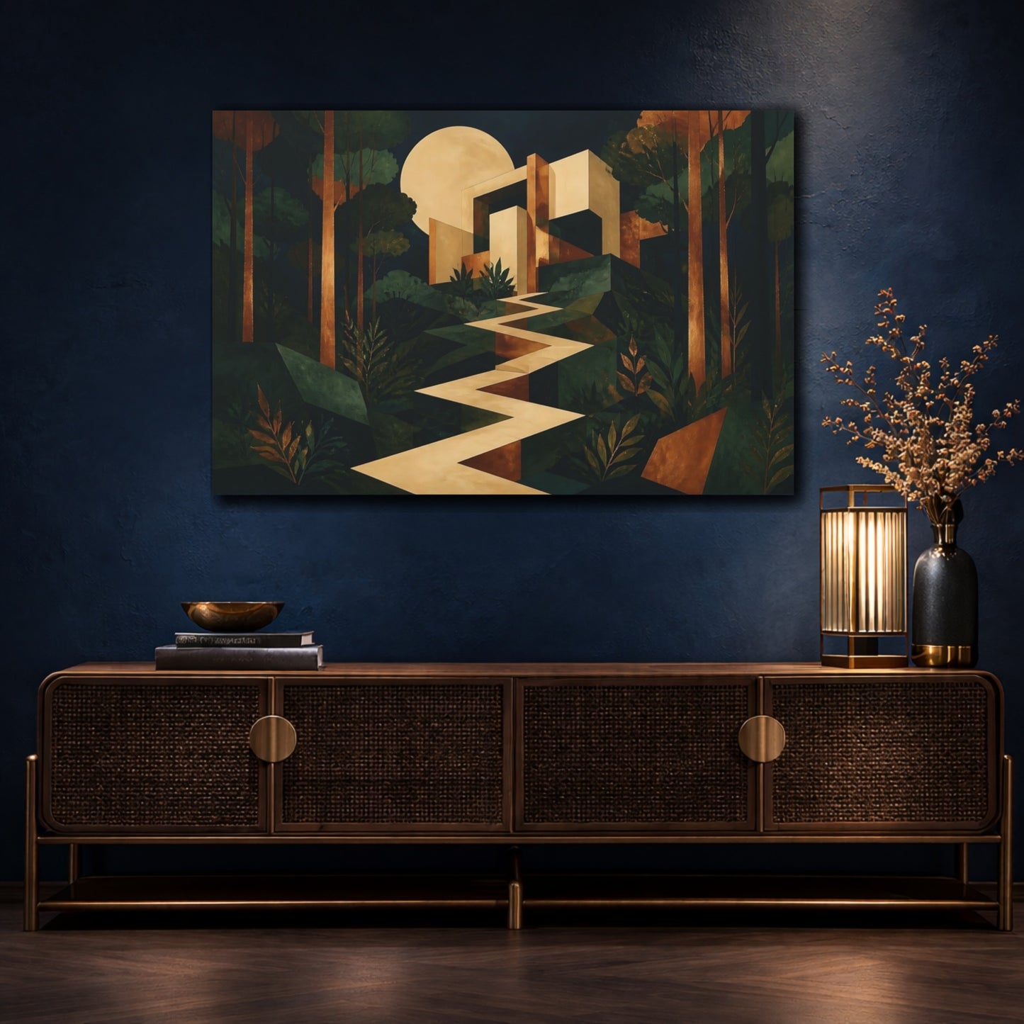 Mockup 4. Moonlit Geometric Sanctuary shown as canvas print