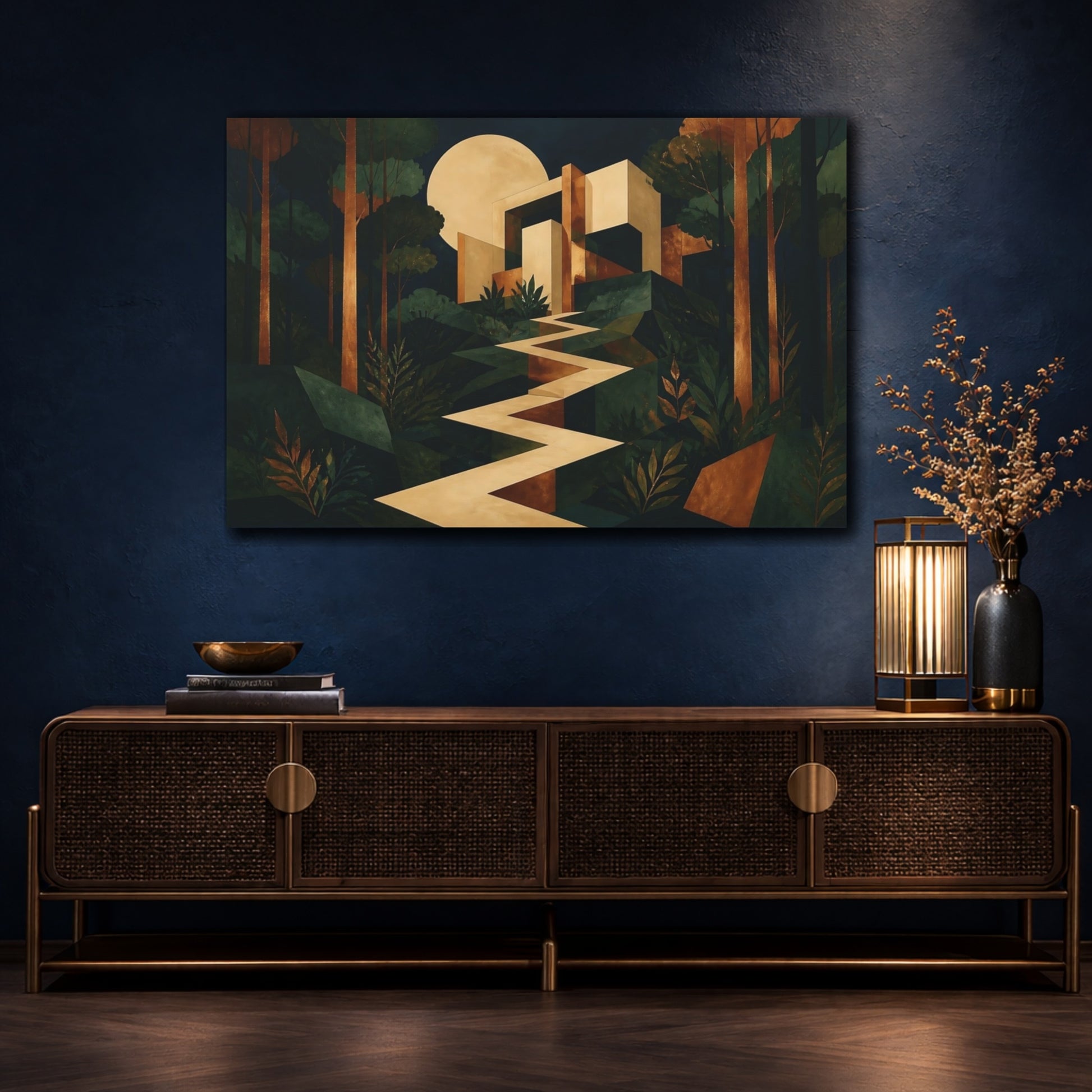 Mockup 4. Moonlit Geometric Sanctuary shown as canvas print