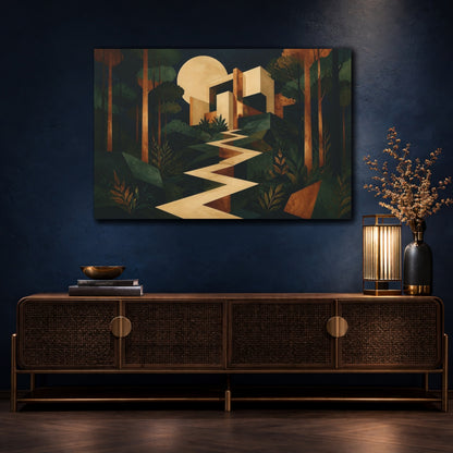 Mockup 4. Moonlit Geometric Sanctuary shown as canvas print