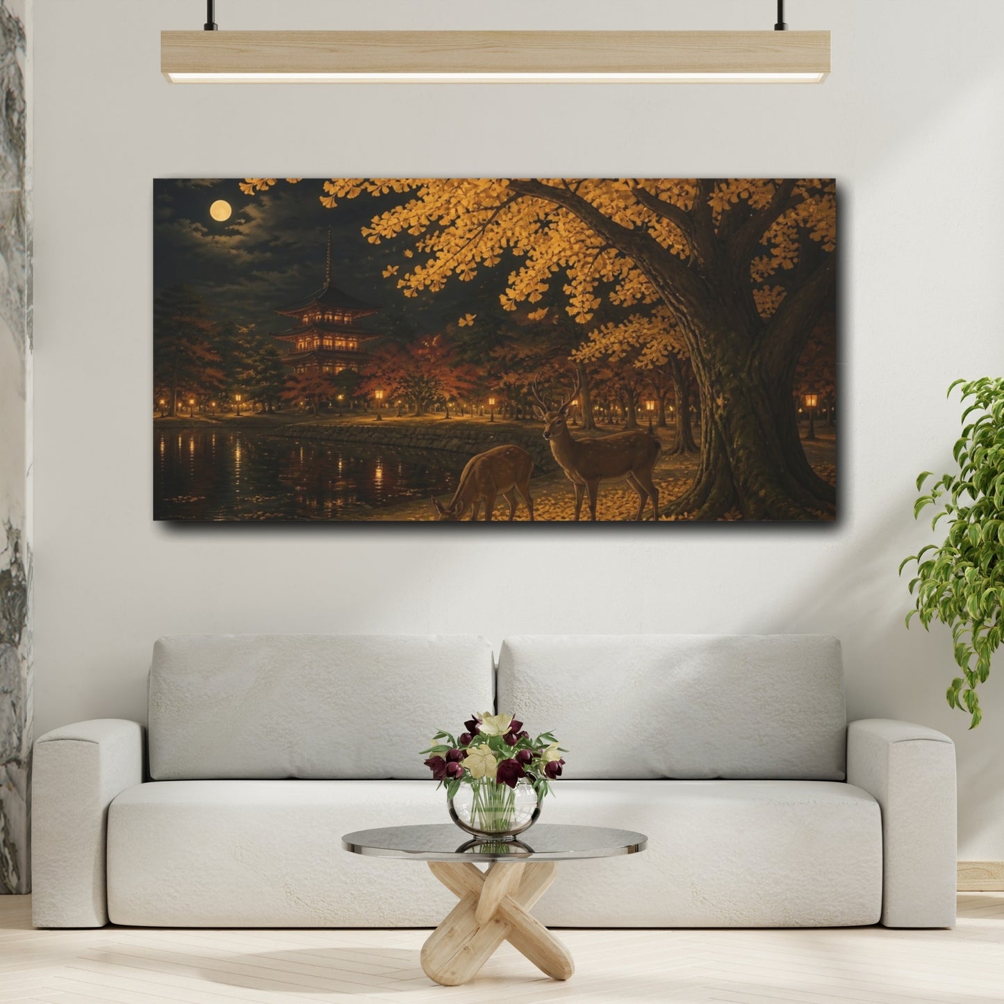 Mockup 2. Moonlit Ginkgo And Deer shown as canvas print