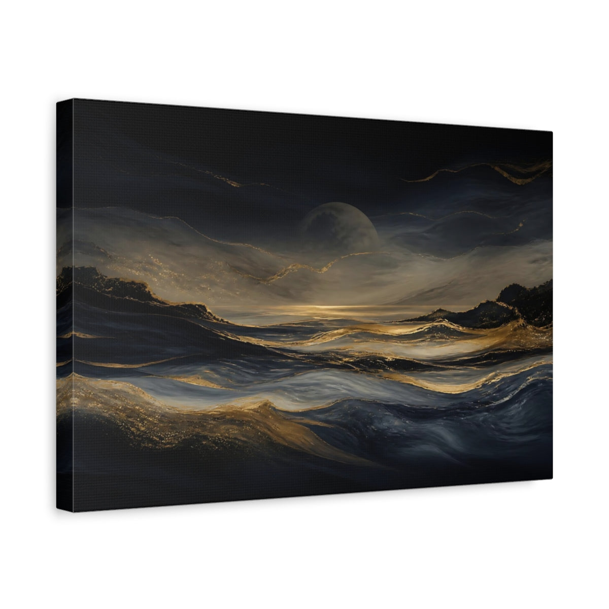 Side Mockup 4. Moonlit Gold Waves shown as canvas print