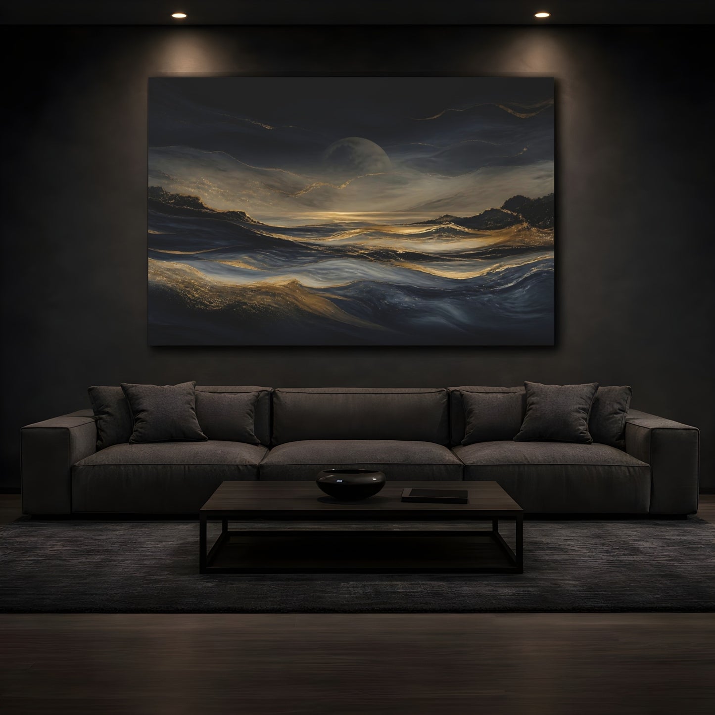 Mockup 3. Moonlit Gold Waves shown as canvas print