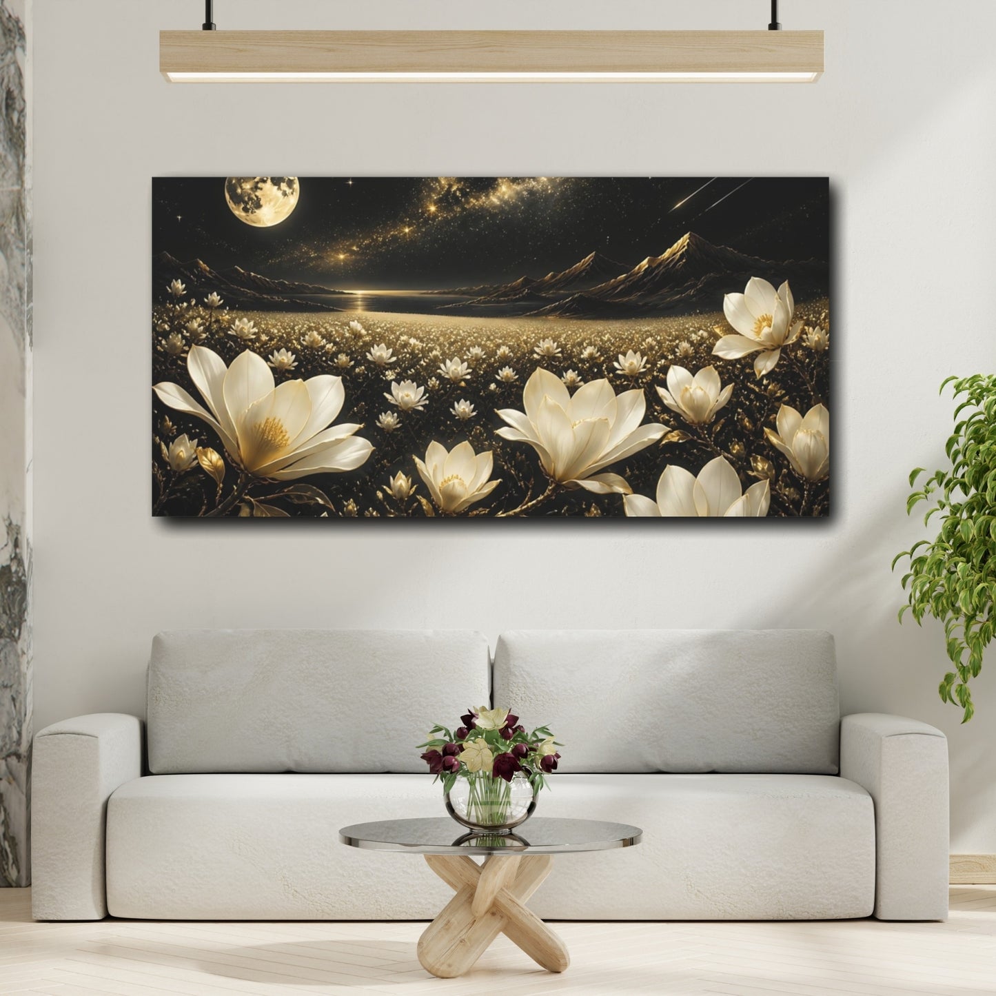 Mockup 2. Moonlit Golden Magnolias shown as canvas print
