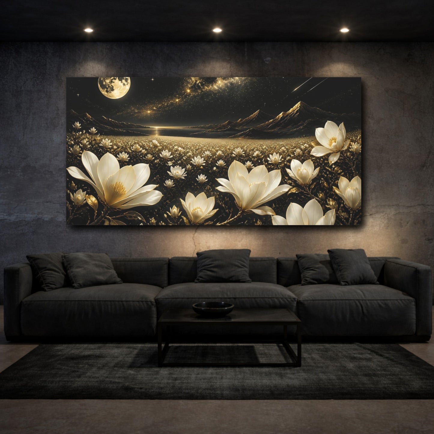 Mockup 3. Moonlit Golden Magnolias shown as canvas print