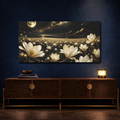 Mockup 4. Moonlit Golden Magnolias shown as canvas print