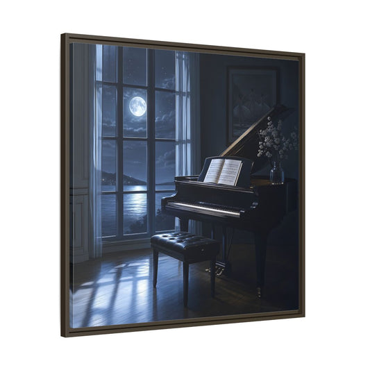Main Mockup. Moonlit Grand Piano By Lake shown as framed canvas print