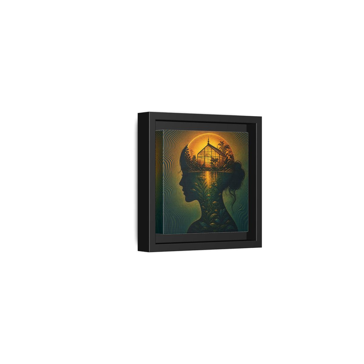 Side Mockup 24. Moonlit Greenhouse Mind shown as framed canvas print