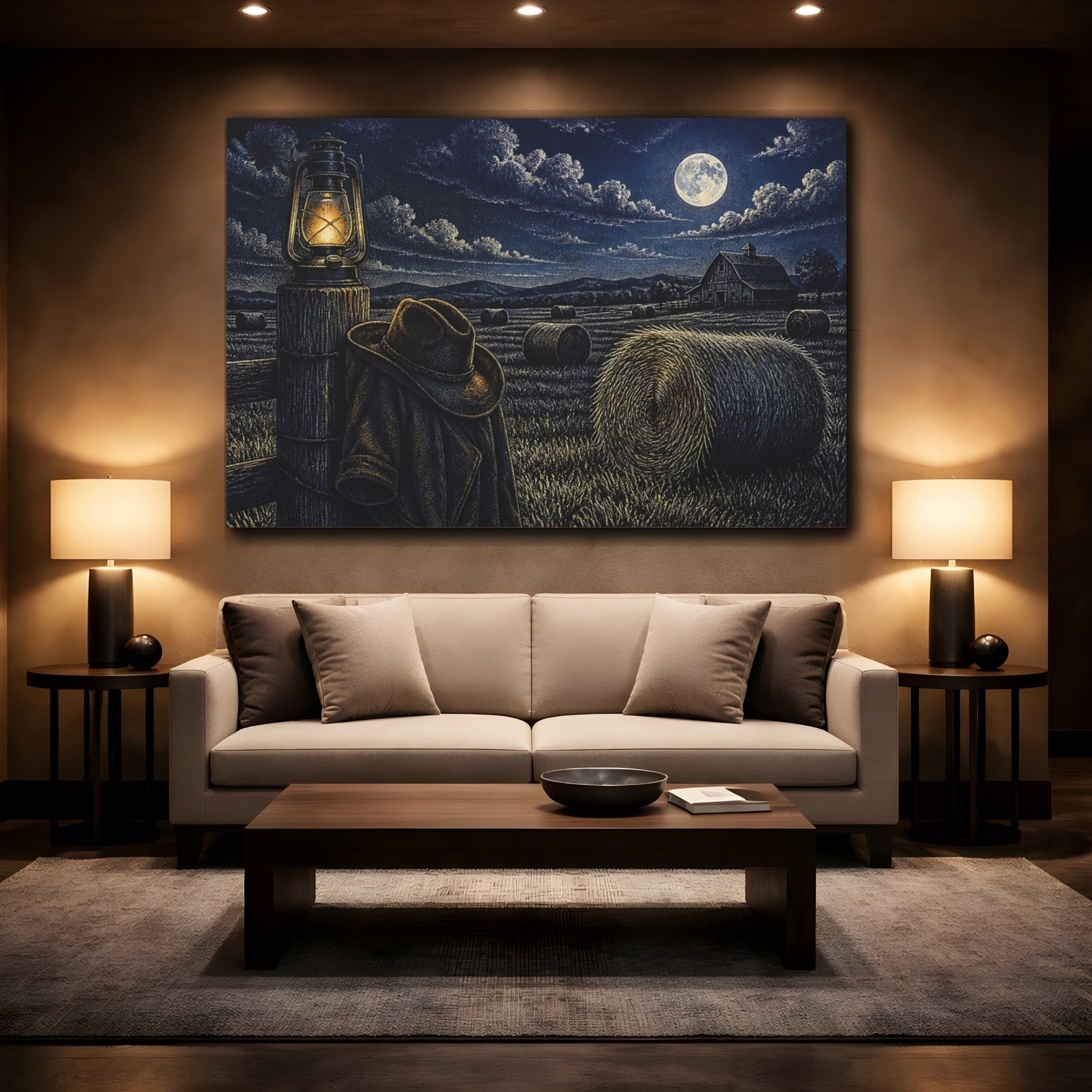 Mockup 2. Moonlit Hayfield shown as canvas print