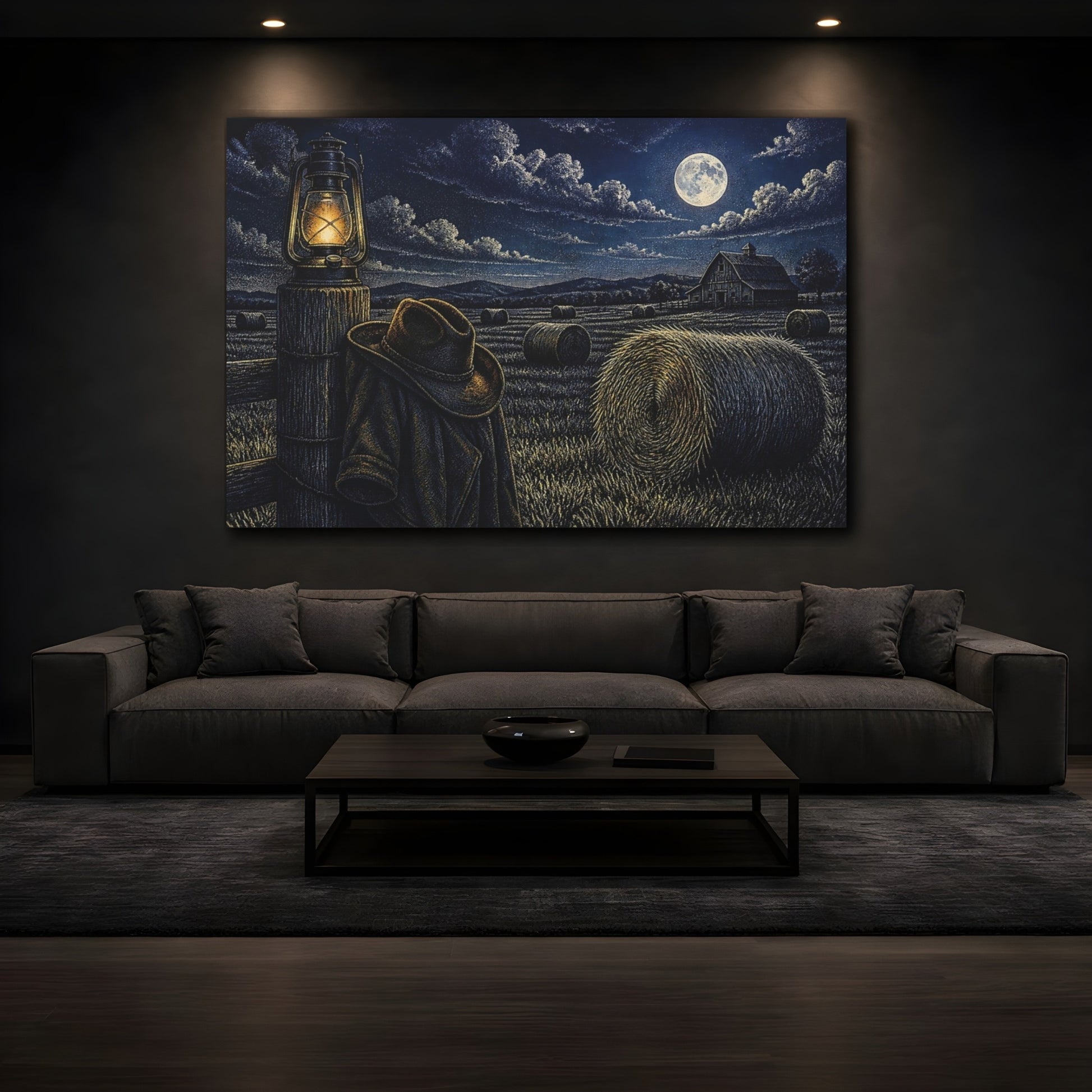 Mockup 3. Moonlit Hayfield shown as canvas print
