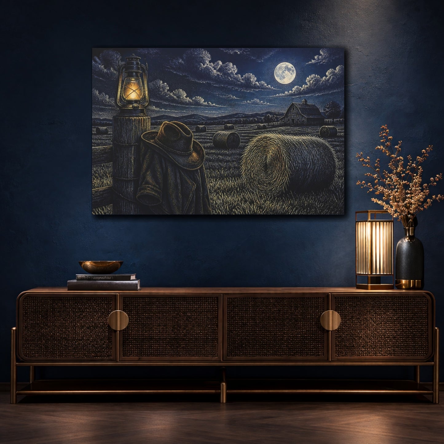 Mockup 4. Moonlit Hayfield shown as canvas print