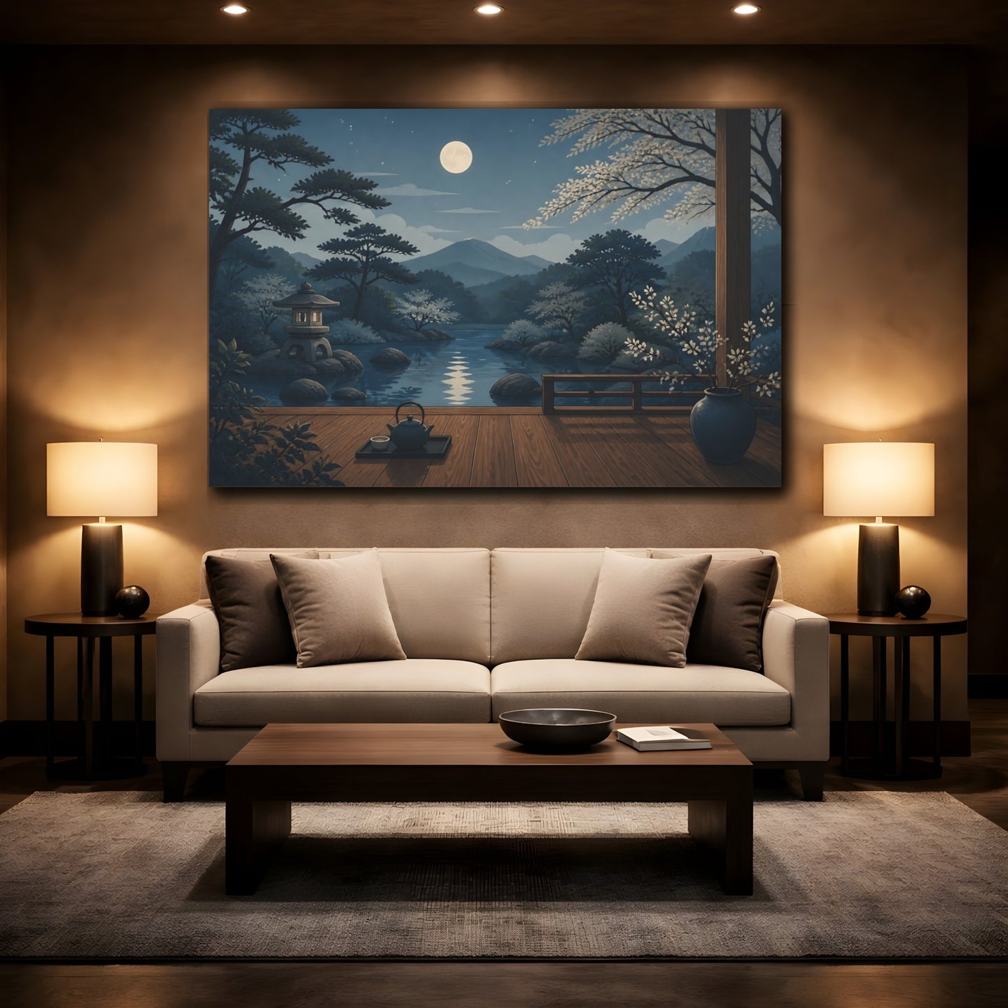 Mockup 2. Moonlit Japanese Garden Veranda shown as canvas print