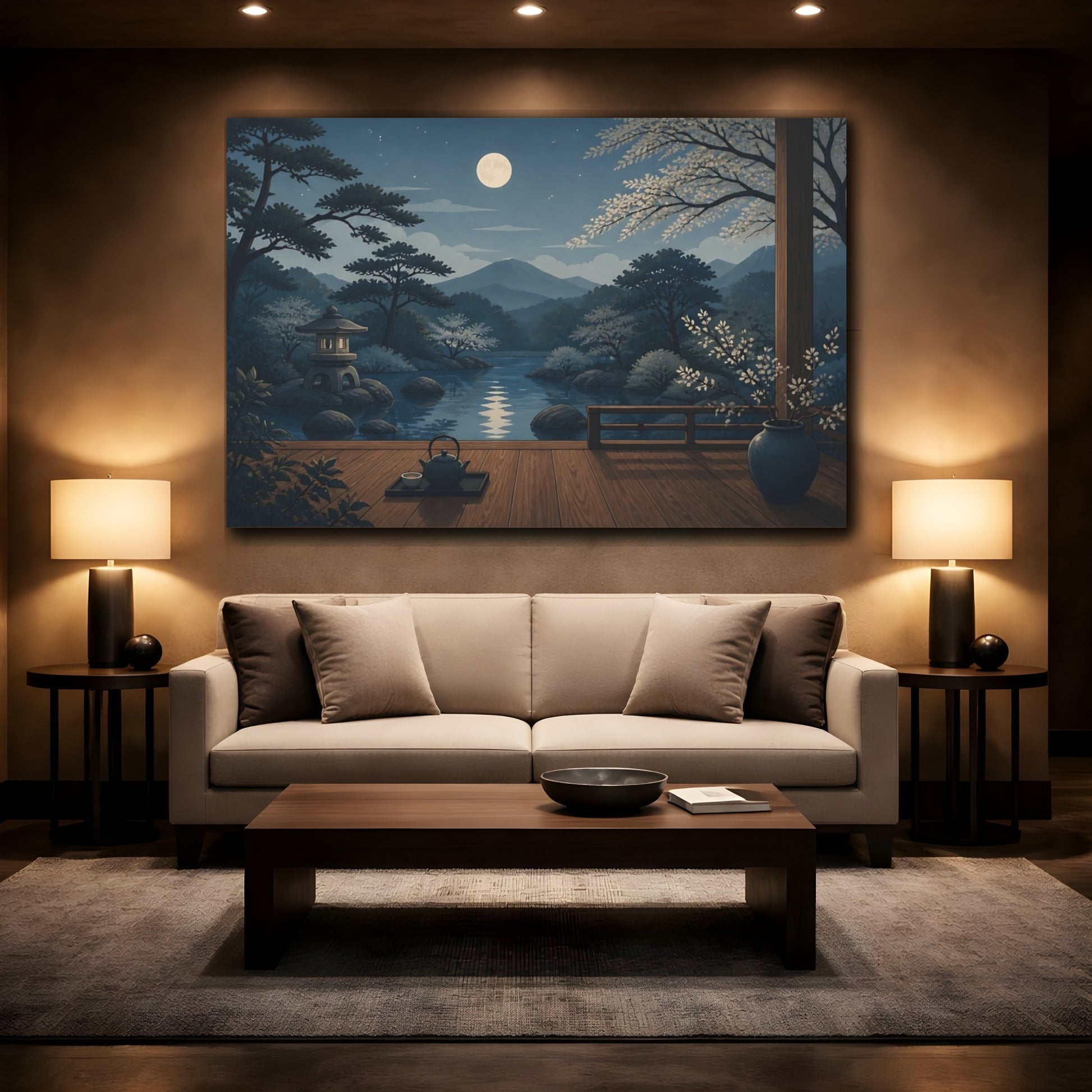 Mockup 2. Moonlit Japanese Garden Veranda shown as canvas print
