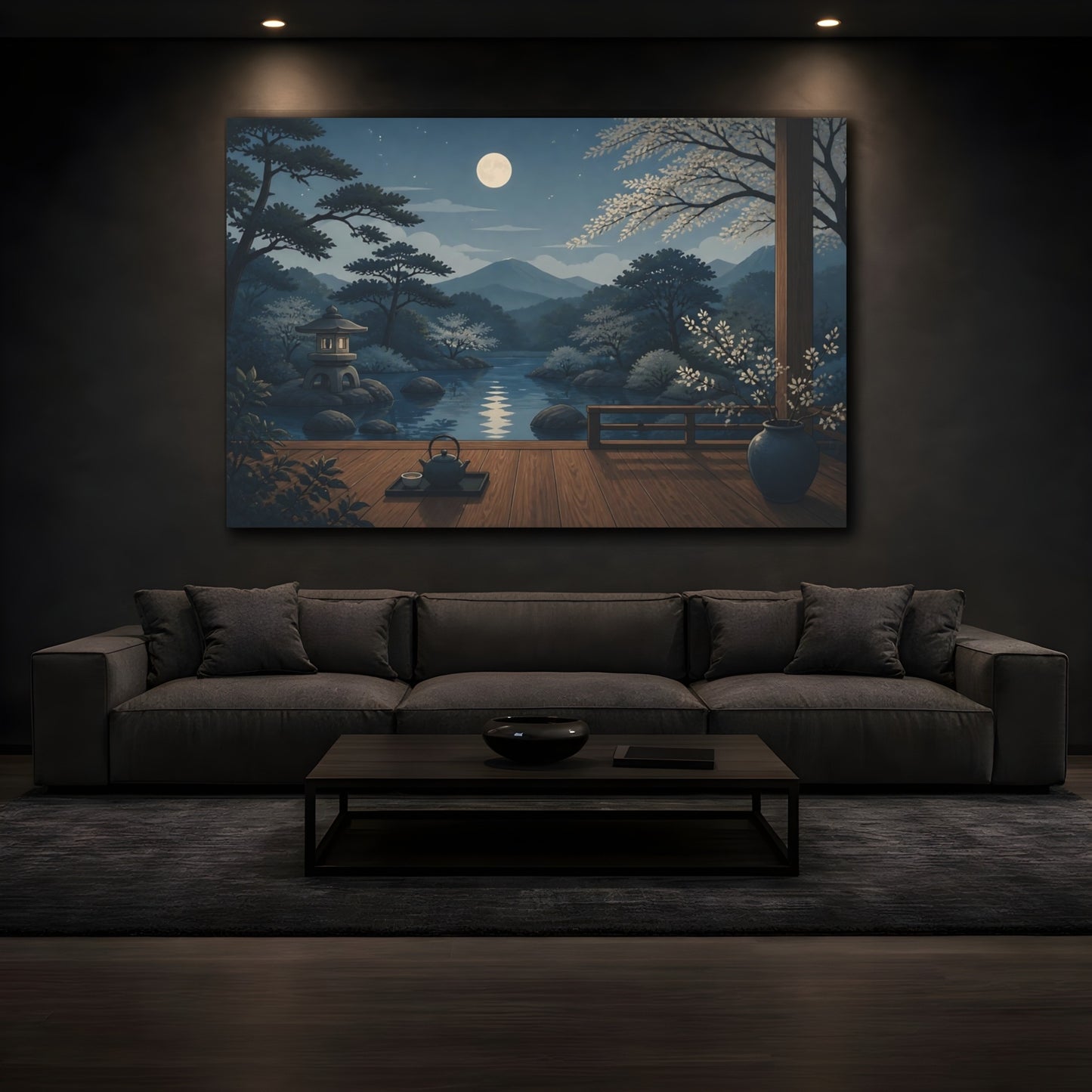 Mockup 3. Moonlit Japanese Garden Veranda shown as canvas print