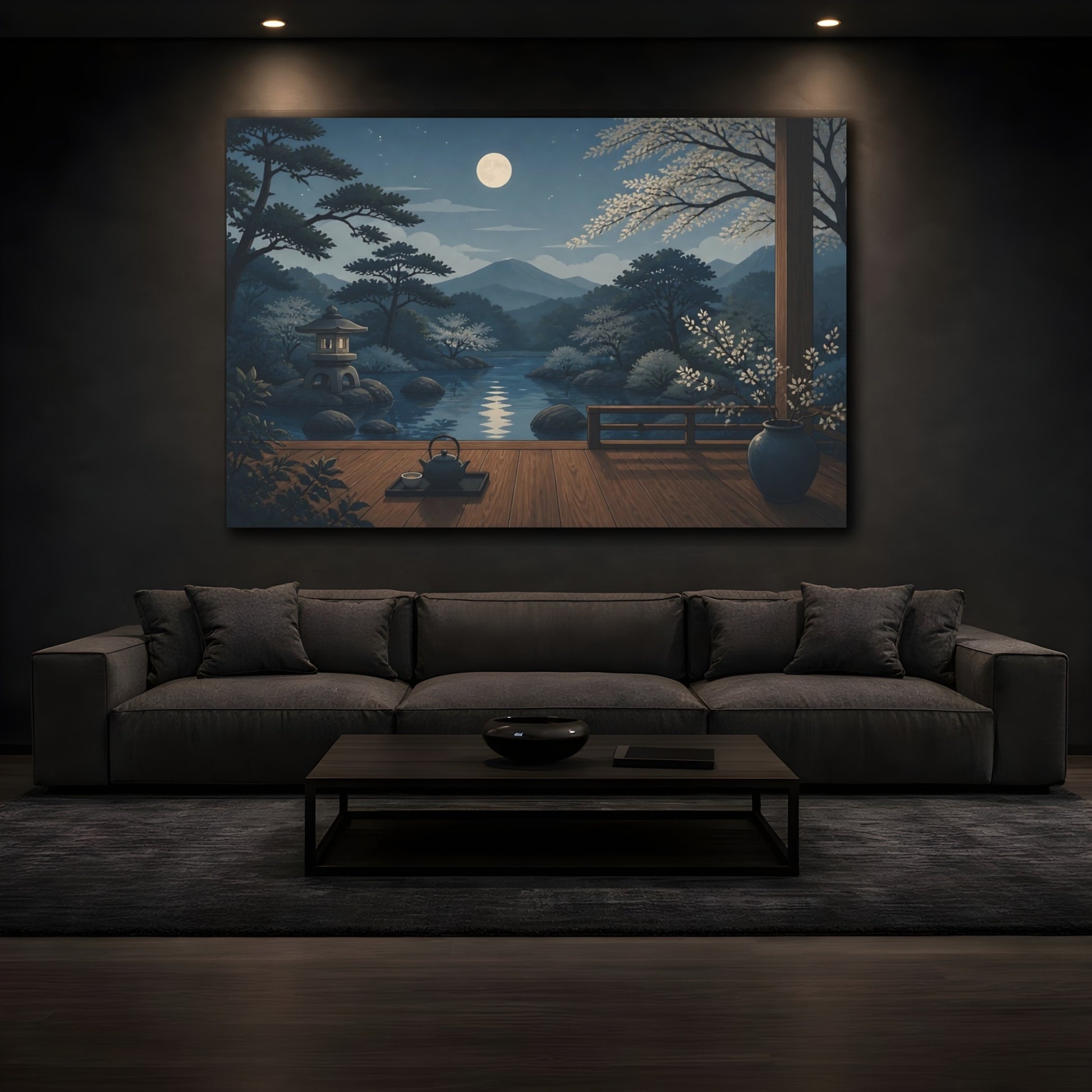 Mockup 3. Moonlit Japanese Garden Veranda shown as canvas print
