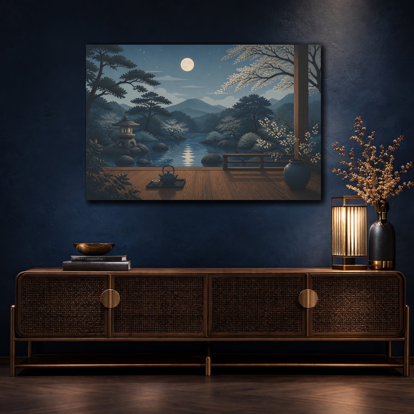 Mockup 4. Moonlit Japanese Garden Veranda shown as canvas print