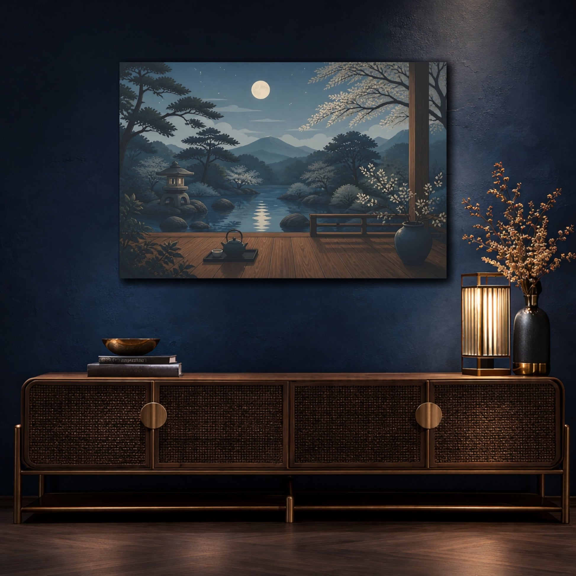 Mockup 4. Moonlit Japanese Garden Veranda shown as canvas print
