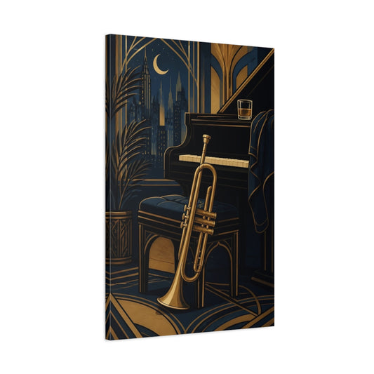 Main Mockup. Moonlit Jazz Parlor shown as canvas print
